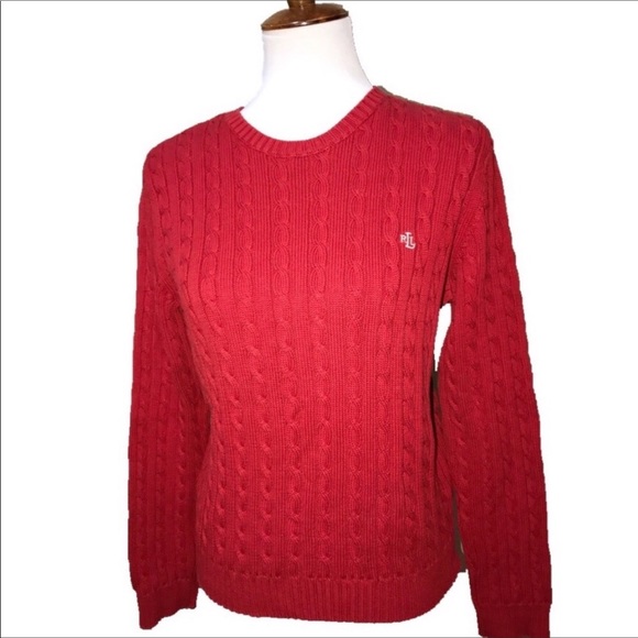 SOLD-Ralph Lauren Preppy Cable Knit Red Sweater - Picture 2 of 5